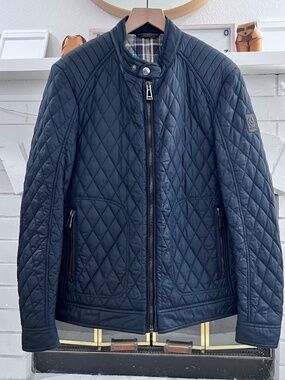 Belstaff England Puffer Quilted Racer Jacket - Navy Blue